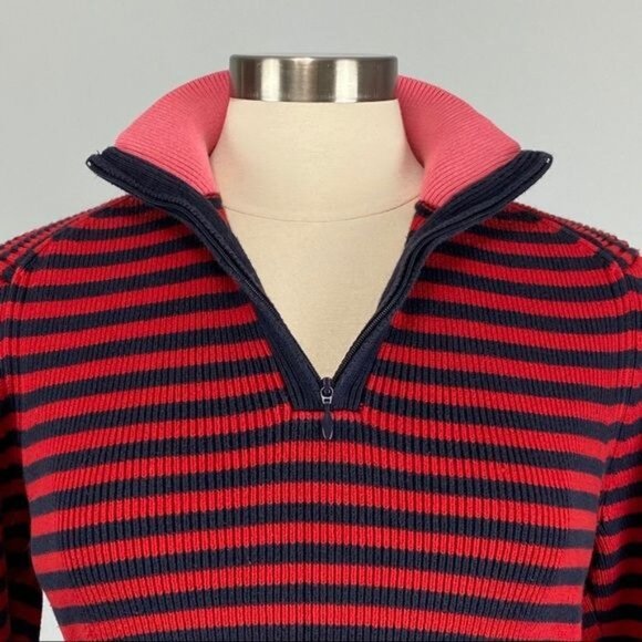 Tommy Hilfiger Womens Striped Red Blue Sweater Quarter Zip Collar size Large - Picture 4 of 11